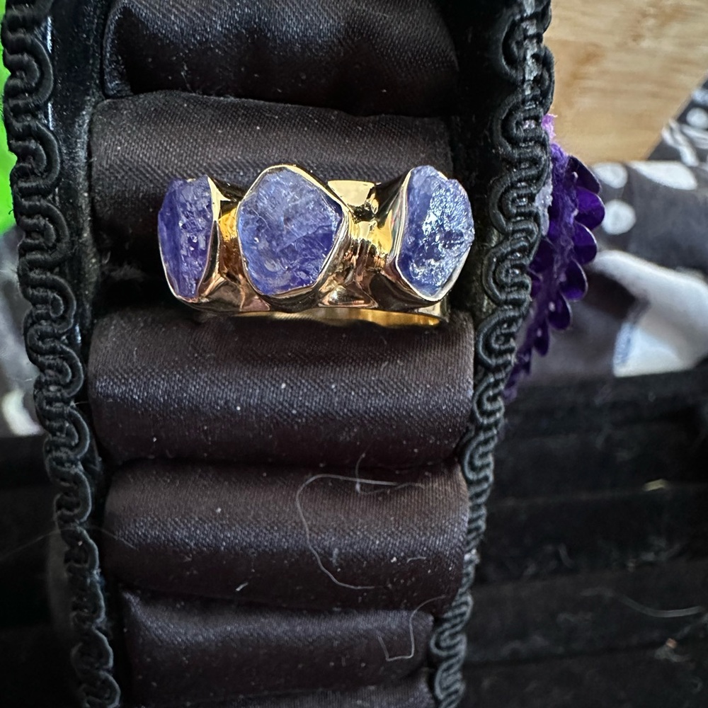 18K Gold over Sterling Silver Raw Tanzanite Ring Size 10